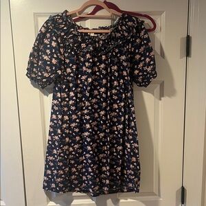 Anthropologie Navy and Pink Floral Mini Dress